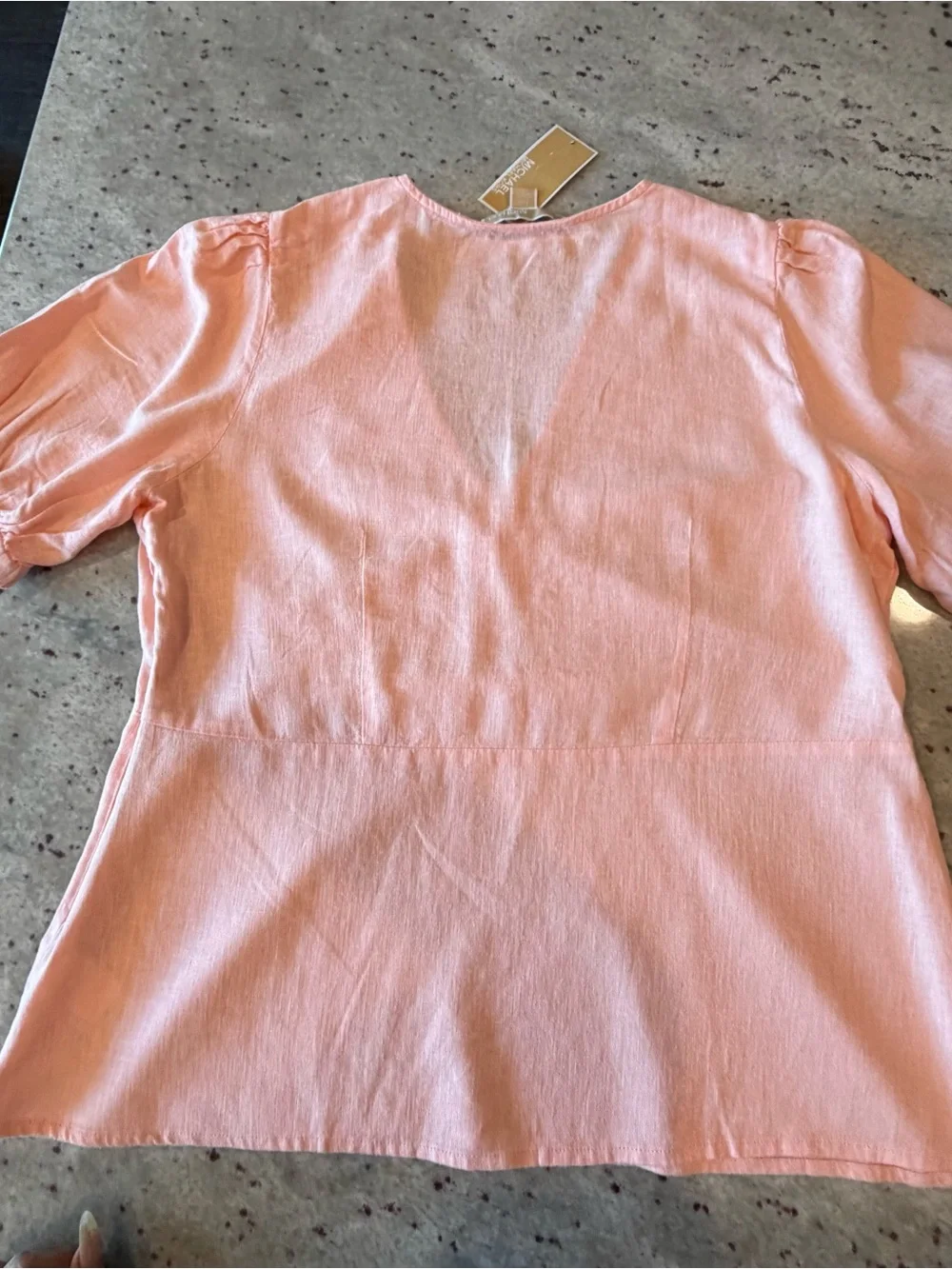 Michael Kors Peach V-Neck Short Sleeve Top with Center Buckle